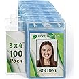 EcoEarth Vertical Name Badge Holders with Soft Edge (Large 3x4, 100 Pack) Clear Plastic Pouch for ID Name Tags, Conference Nametag Sleeves, No Zipper for Quick and Easy Loading of Card Inserts