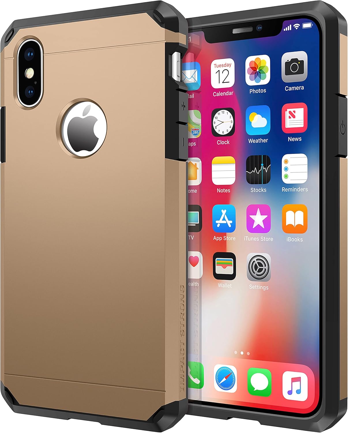 ImpactStrong Compatible with iPhone X Case/iPhone Xs Case, Heavy Duty Dual Layer Protection Cover Heavy Duty Case Designed for iPhone X/Xs 5.8 inch (2018) - Gold