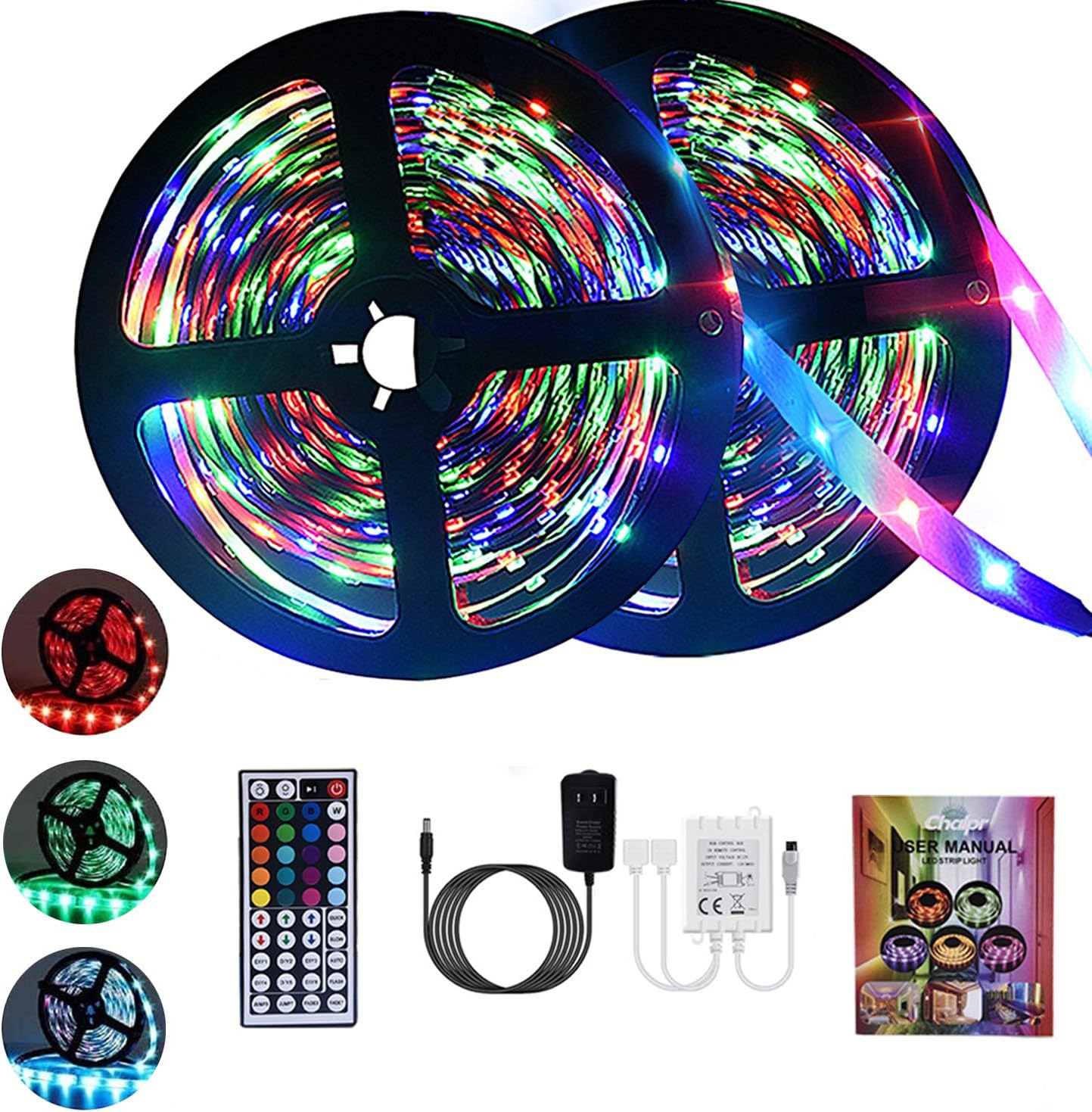 Chalpr LED Strip Lights 32.8ft, RGB LED Light Strip,3528 SMD 600 LED Color Changing Tape Light with 44 Keys Remote LED Lights for Bedroom, Home Decoration, TV Backlight, Kitchen, Bar,Party