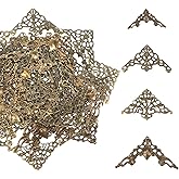 96Pcs Metal Book Corner, 4 Styles Iron Guard Edge Cover Hollow Triangle Wrap Connector Vintage Antique Book Scrapbooking Corner Protector Filigree Metal Embellishments for Jewelry Making