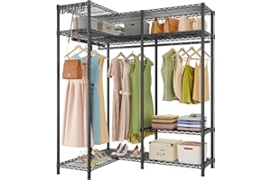 VIPEK L30 Corner Closet System L Shaped Garment Rack with Shelves, L Corner Clothes Rack for Hanging Clothes, Freestanding Portable Wardrobe Closet Rack Heavy Duty Wire Clothing Rack for Corner, Black