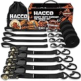 Haccoplanet Ratchet Tie Down Straps, 2340lb Break Strength, 4pc 1inch x 16FT Tie Down Strap Set with Padded Handles & Coated S Hook W/Safety Clip, Cargo Strap Tie Down for Motorcycle, Truck (Black)