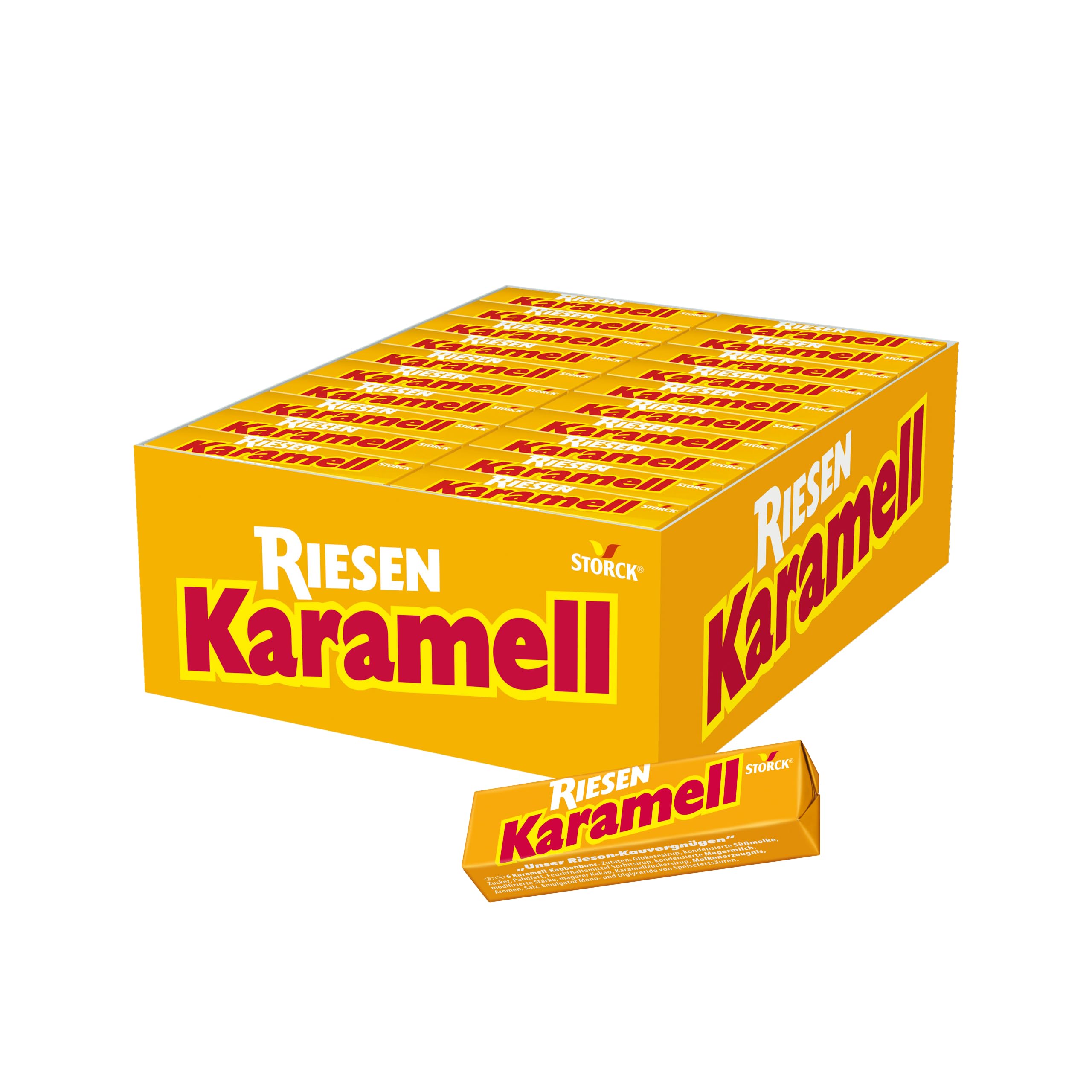 Karamell RIESEN – 80 x 29 g Stangen – Karamell-Kaubonbons mit intensivem Karamellgeschmack – Toffees einzeln verpackt