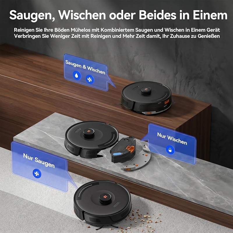 D8 Pro Saugroboter mit Wischfunktion, 38000Pa Saugroboter mit Absaugstation 4L, Anti-Haar-Verwicklung, LiDAR Navigation, 4-in-1 Saug und Wischroboter für Böden/Teppich/Tierhaare, APP Steuerung