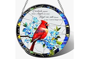 DUJITODOH Cardinal Stained Glass Window Hanging, 8 Inch Sun Catchers Indoor Window, Suncatchers for Windows Hanging, Home Decor and Memorial Gift, Sympathy Gift, Cardinal Gifts, in Memory of Loved One Gifts