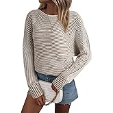 EVALESS Striped Sweaters for Women Boat Neck Batwing Sleeve Oversized Pullover Sweater Tops Womens Fall Clothes Outfits