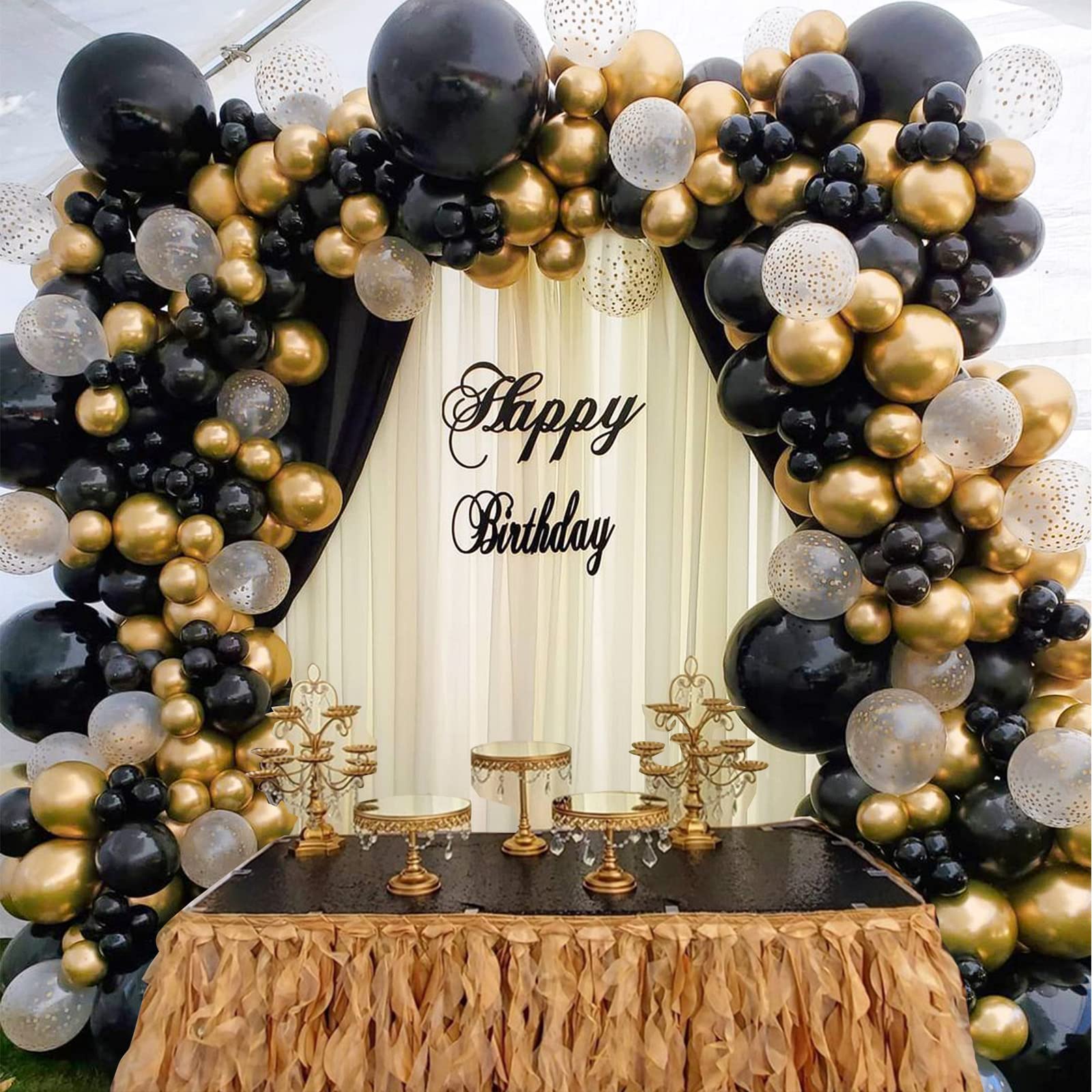 RUBFAC 129pcs Metallic Gold Balloons Different Sizes 18 12 10 5 Inch, Latex Balloon Garland Arch Kit for Party Graduation Wedding Holiday Happy Birthday Decoration