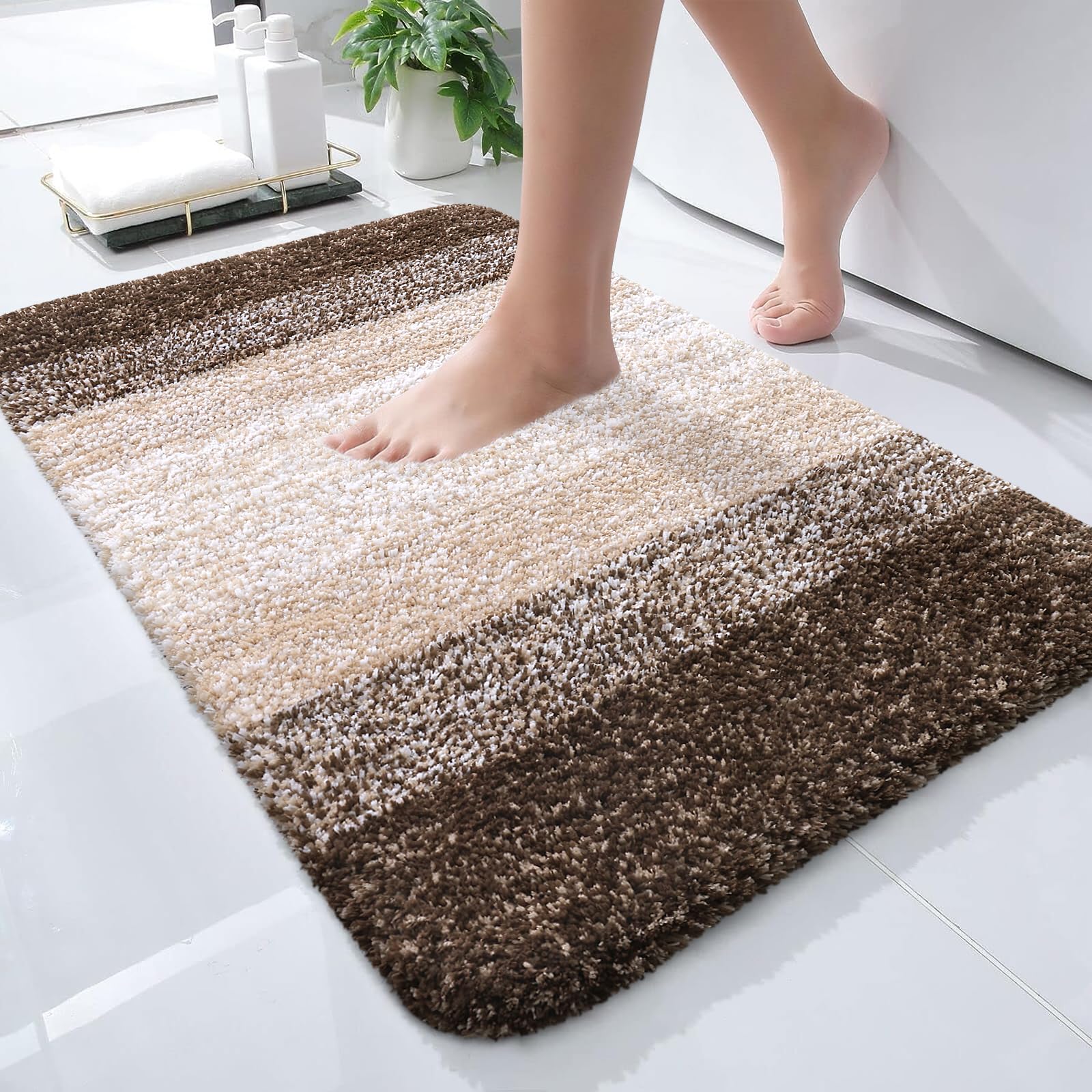 Photo 1 of OLANLY Bathroom Rugs Mat 24x16, Extra Soft Absorbent Microfiber Bath Rugs, Rubber Backing, Quick Dry, Machine Washable Bath Mats for Bathroom Floor, Tub and Shower, Home Decor Accessories, Light Brown