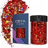 Ceya Holographic Chunky Glitter 4.9oz/ 140g Red Glitter Craft Roses Glitter | Mixed Chunky Flakes Iridescent Nail Sequins for Nail Art,Hair,Epoxy Resin,Tumbler,Slime,Painting,Festival Decor