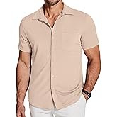 COOFANDY Men's Ribbed Button Down Shirts Short Sleeve Casual Shirt with Pocket Summer Beach Camp Tops