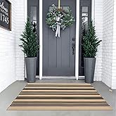 KIMODE Striped Outdoor Rug 3'x 5',Washable Reversible Striped Outdoor Patio Rugs,Cotton Hand Woven Farmhouse Welcome Layered Door Mats for Front Door Entryway Porch Spring Decor Black and Khaki