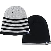 U.S. Polo Assn. 2-Piece Beanie Hat Set, Adult Acrylic Knitted Winter Caps with Faux Fur Lining, Striped/Black, One Size