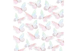 SAOROPEB 3D Butterfly Wall Decor 48 Pcs 4 Styles 3 Sizes, Laser Pink Butterfly Birthday Decorations Butterfly Party Decorations Cake Decorations, Removable Stickers (Laser Pink)