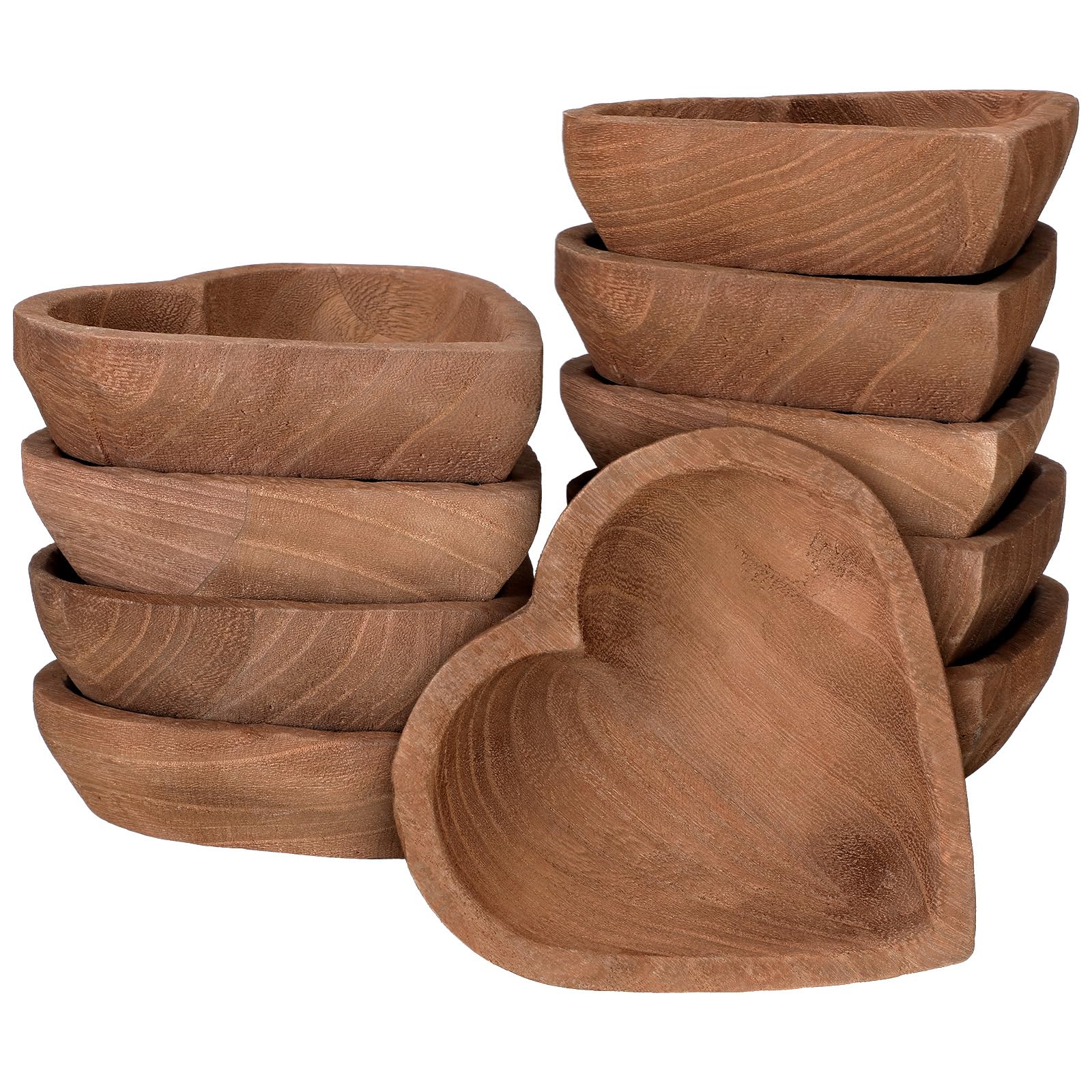 Photo 1 of Tioncy 10 Pcs Wooden Dough Bowls - Wood Heart Shaped Hand Carved Paulownia Serving Decorative Bowl Bulk for Home Holding or Making Bread, Fruits, Salad & Candle, 7 Inch