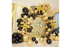 Bonropin 161pcs Black and Gold Balloons Garland Arch Kit with Explosion Star Balloons, 5/10/12/18in Black Gold Confetti Latex Balloons for Anniversary Birthday Party 2025 Graduation Decorations