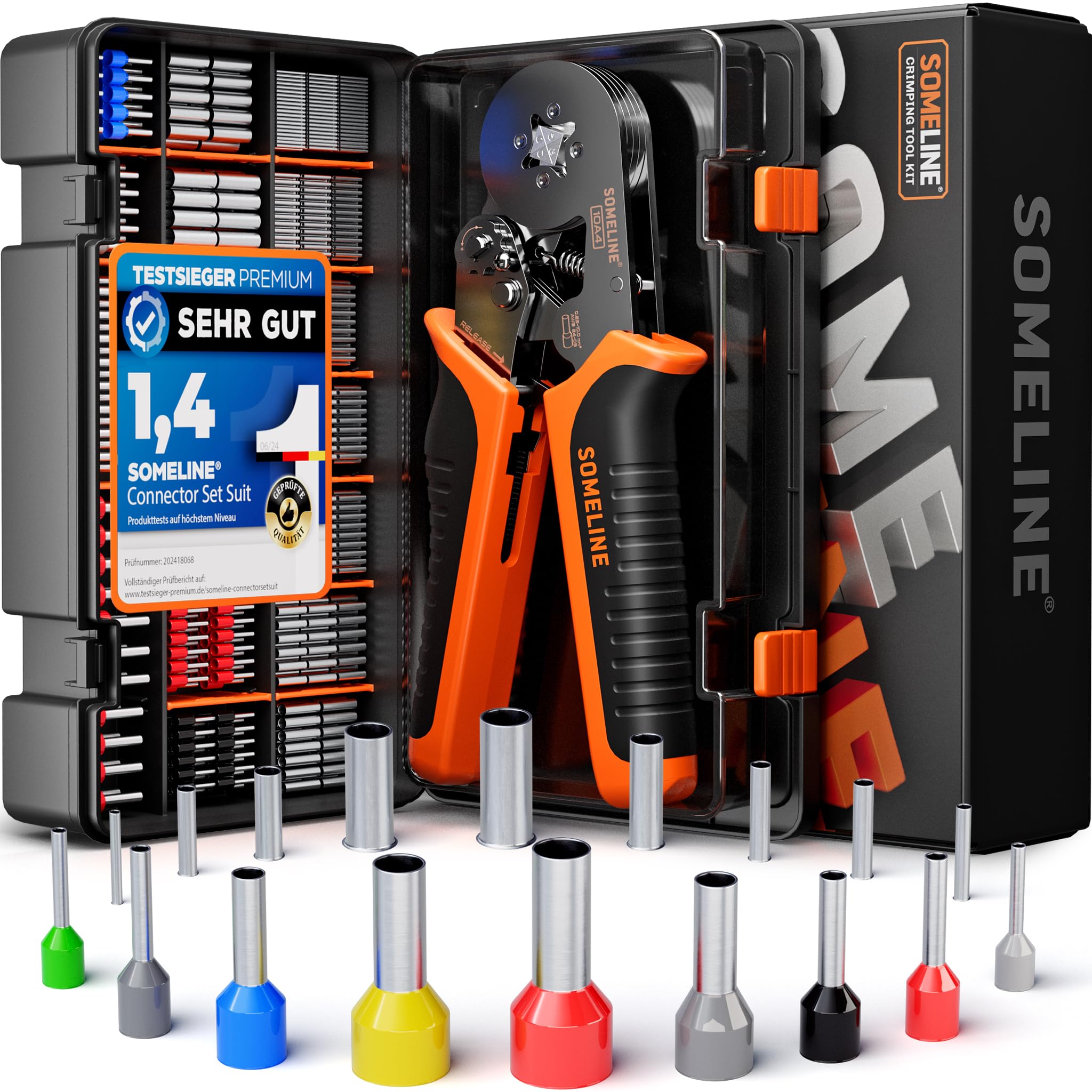 SOMELINE Crimping Pliers Wire End Ferrules Set, 0.25–10 mm² with 18 Types Insulated and Non-Insulated Wire End Ferrules, Self-Adjusting Square Crimping Pliers — image 1