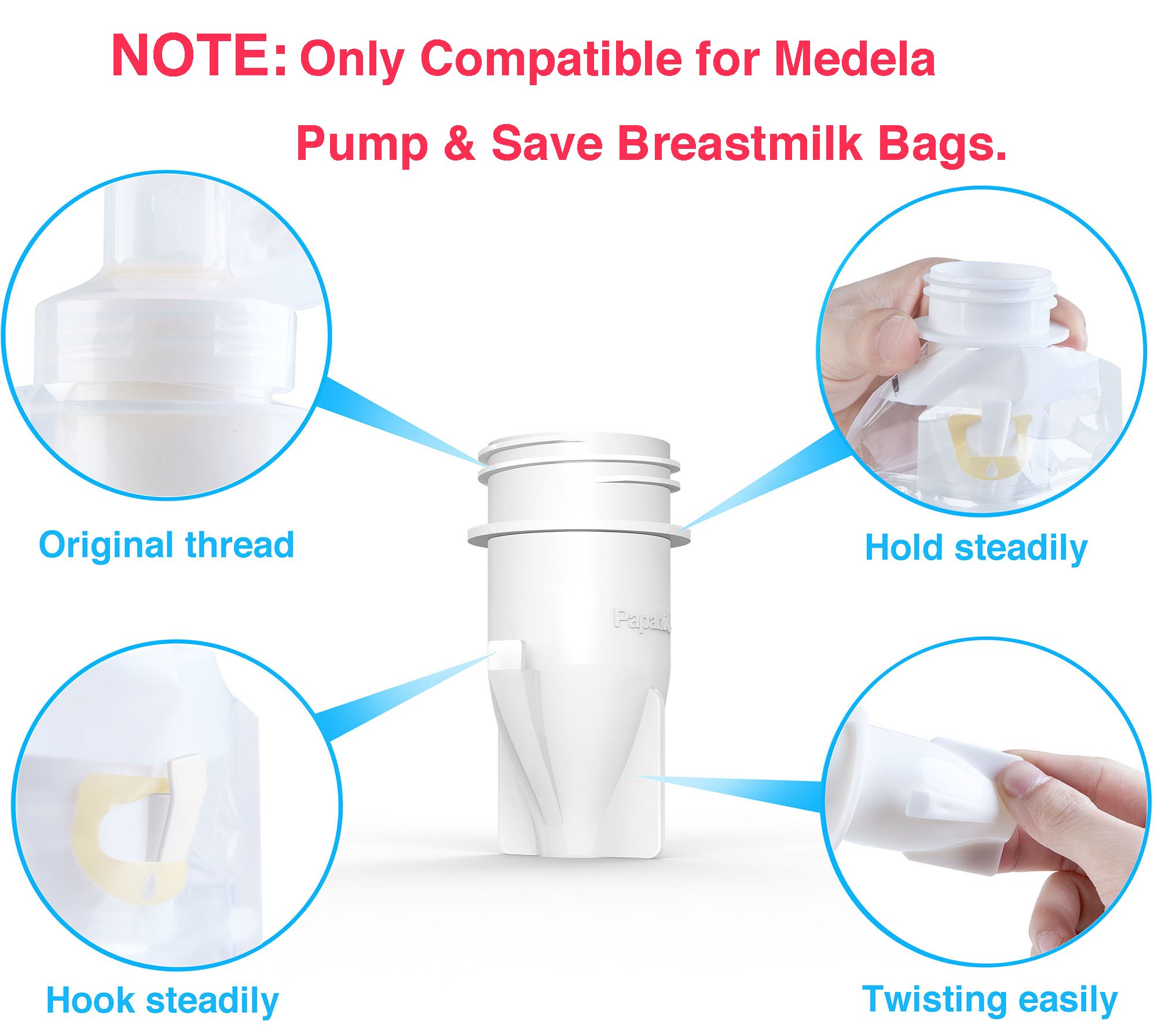 Papablic Breastmilk Storage Bag Adapters for Ameda, Medela Pump into
