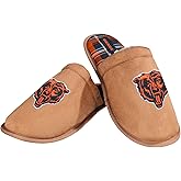 FOCO Men's NFL Team Logo Flannel Lined Faux Suede Brown Scuff Slippers