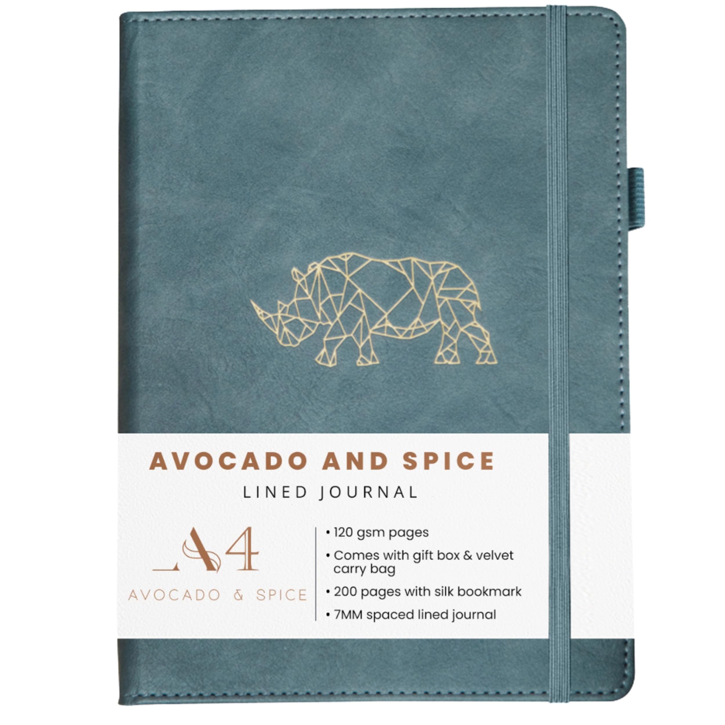Lined Notebook A4 by Avocado and Spice® with Gift Box & Velvet Bag – Note Pads for Work - Hardback Notebook A4 - Vegan Friendly Leather Journal with 200 Thick Pages (Grey, Lined)