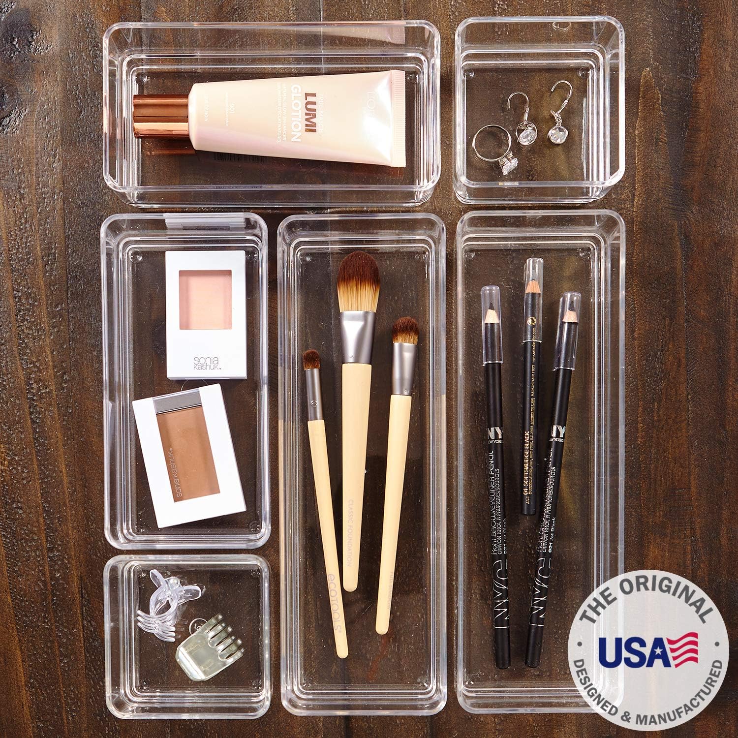 STORi Clear Plastic Vanity and Desk Drawer Organizers | 6 Piece Set: Clothing