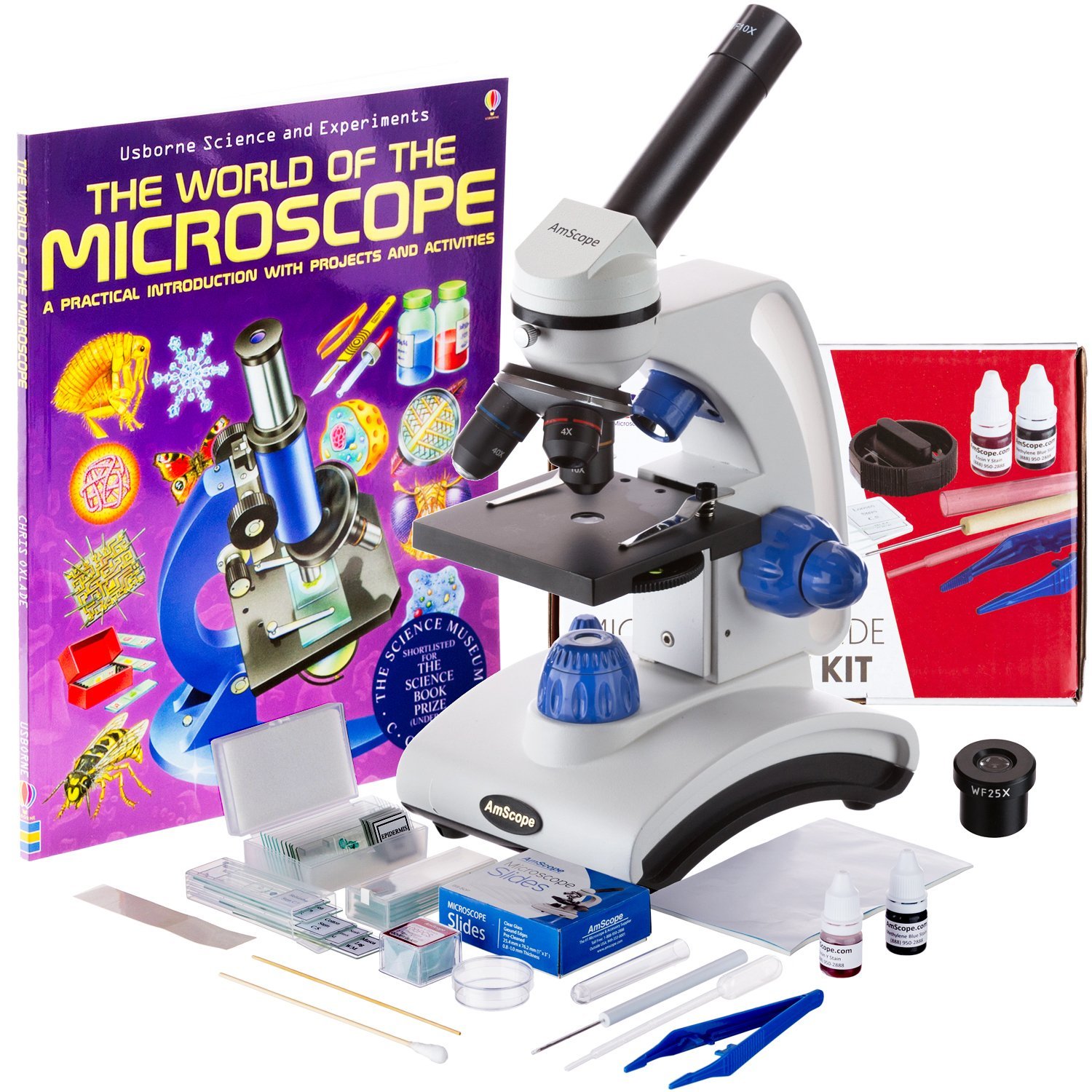 AmScope 40X1000X Beginners Microscope Kit for Kids & Students Science Accessory Kit