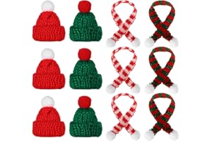 Bencailor 12 Pcs Mini Knit Hat Mini Christmas Scarf Set Tiny Santa Hats for Crafts Small Christmas Tree Ornaments Decorations for DIY Craft Art Snowman Doll (Red)