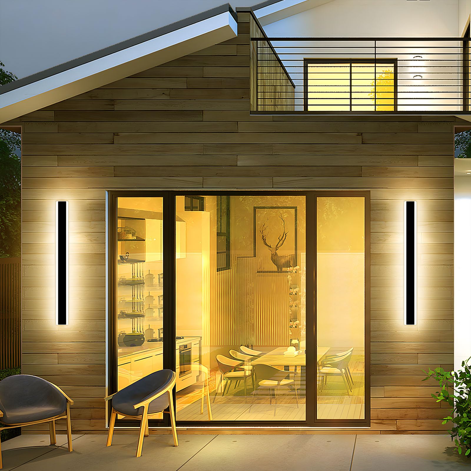 Mikeru Outdoor Modern Wall Light 60CM, 18W 1100LM Long Strip Wall Sconce with 3 Colors 3000K Warm White/4500K Neutral/6000K Cool White Lights, IP65 Rainproof Outside Porch Wall Fixture for Garden — image 1