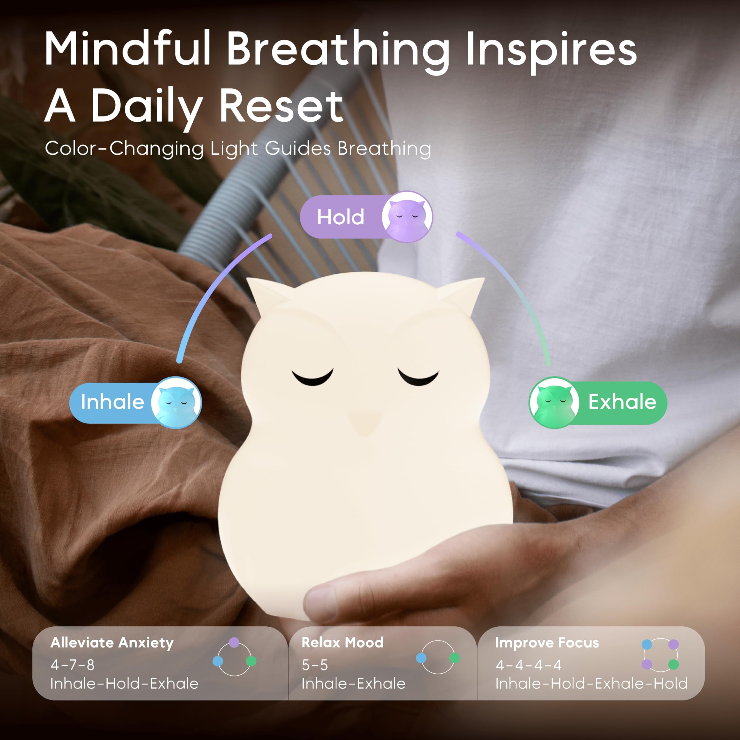 Breathing Pal 'Ollie'- Mindfulness Breathing Light, Guided Visual Meditation Breathing Light, Anxiety Relief Items for ADHD/Calm Down Corner/Meditation/Sleep Aid for Adult&Kid