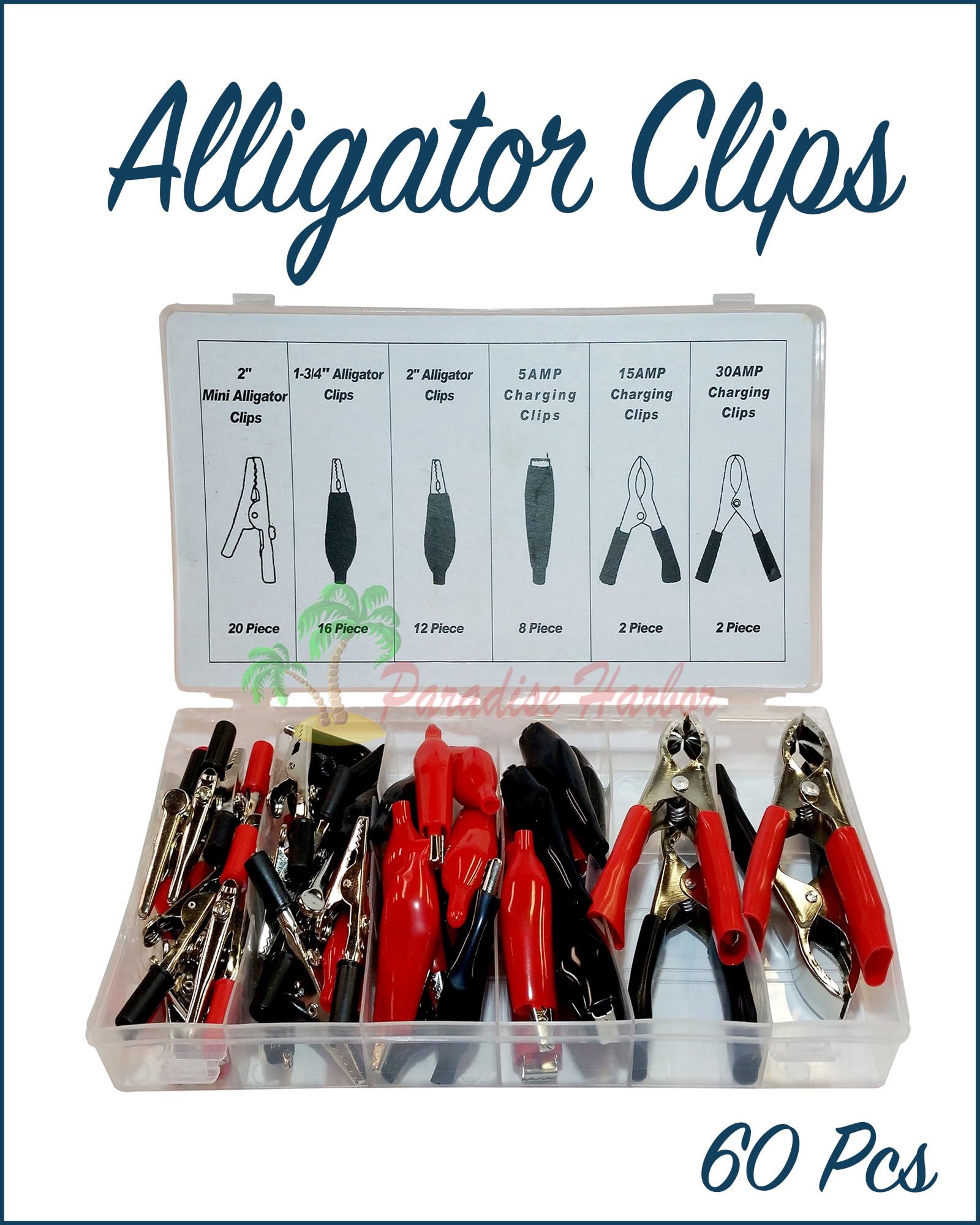 Paradise Harbor 60 Pcs Alligator Clip Assortment Kit Set Electrical Battery Clip Alligator Clip Assortment Set Test Lead Electrical Battery Clamp Connector