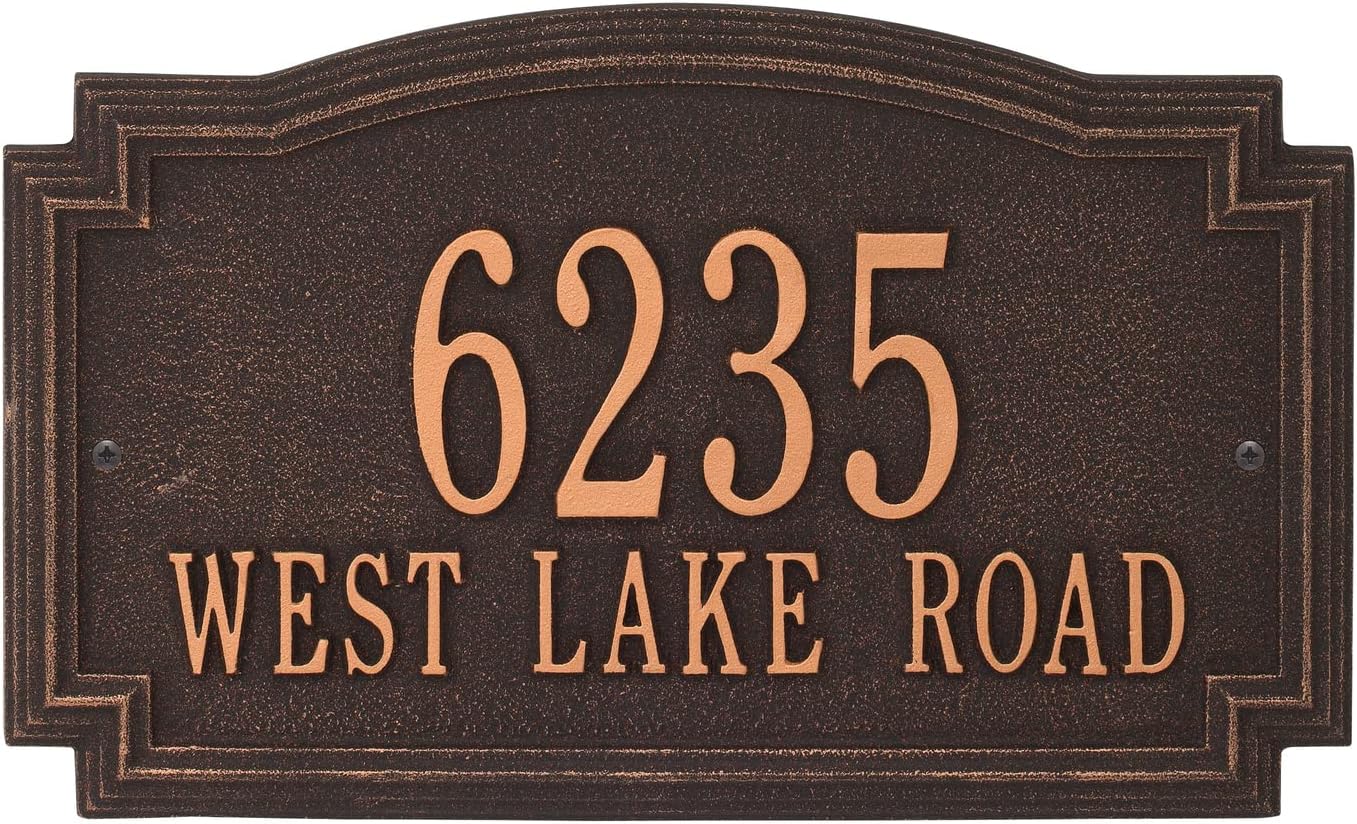 Address Signs - Whitehall Barcelos Personalized Cast Metal Address Plaque Custom House Number Sign 3399OB with Two Line in Oil Rubbed Bronze Color 14 X 8.5