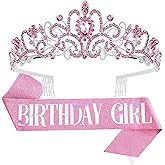 VELSCRUN Birthday Tiara & Crown Set - Princess Sash, Happy Birthday Girl Tiara, Party Decorations & Gifts