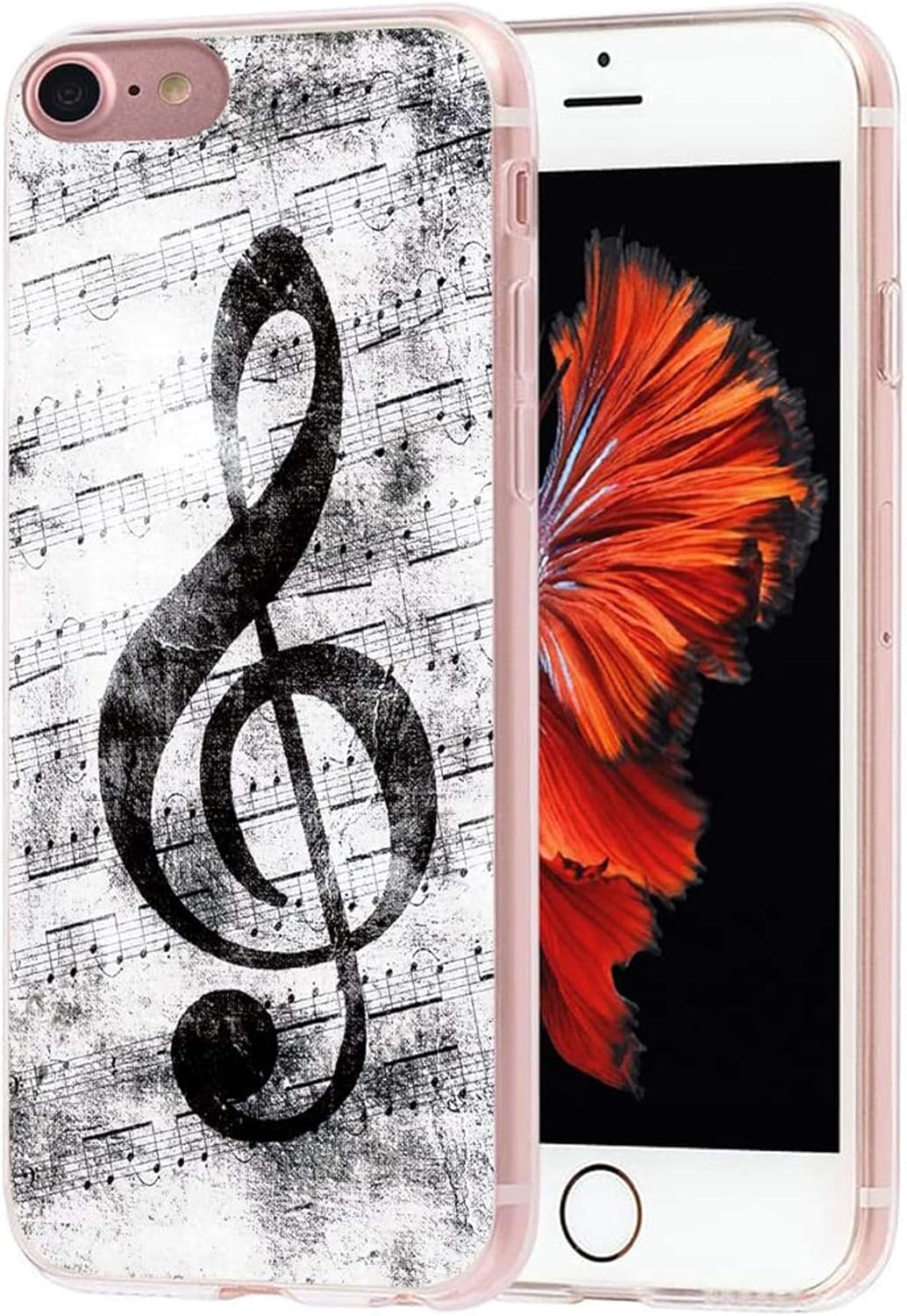 Case for iPhone SE 2020/7 / 8 MUQR Flexible Gel Silicone Slim Drop Proof Protection Cover Compatible with iPhone 7/8 / SE 2 Cover Silicone Rubber Protective Music Note Vintage Design Pattern