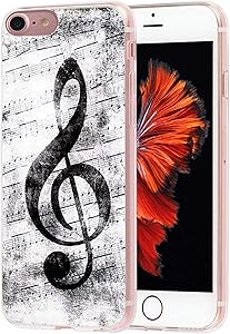 Case for iPhone SE 2020/7 / 8 MUQR Flexible Gel Silicone Slim Drop Proof Protection Cover Compatible with iPhone 7/8 / SE 2 Cover Silicone Rubber Protective Music Note Vintage Design Pattern