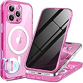 BERFY for iPhone 16 Pro Max Case, Compatible with MagSafe, Built-in Privacy Screen Protector and Camera Protection, Anti-Spy Full Body Shockproof Clear Phone Case for 16 Pro Max 6.9", Bright Pink