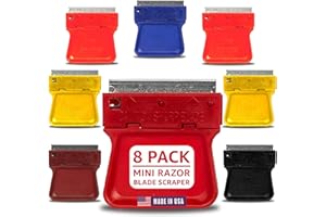 MINISCRAPER Original Mini Razor Scrapers, 8 Pack U.S. Made For Scraping Off Paint Decals Labels Stickers and Debris On a Variety Of Surfaces