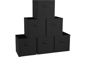 Ornavo Home Foldable Collapsible Storage Box Bins Shelf Basket Cube Organizer With Dual Handles - Set of 6 - 11 x 11 x 11 - Black