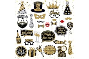 Joyesplay 2026 Photo Booth Props Set,30Pcs Handheld Cardstock Photo Props,New Years Eve Party Supplies 2026