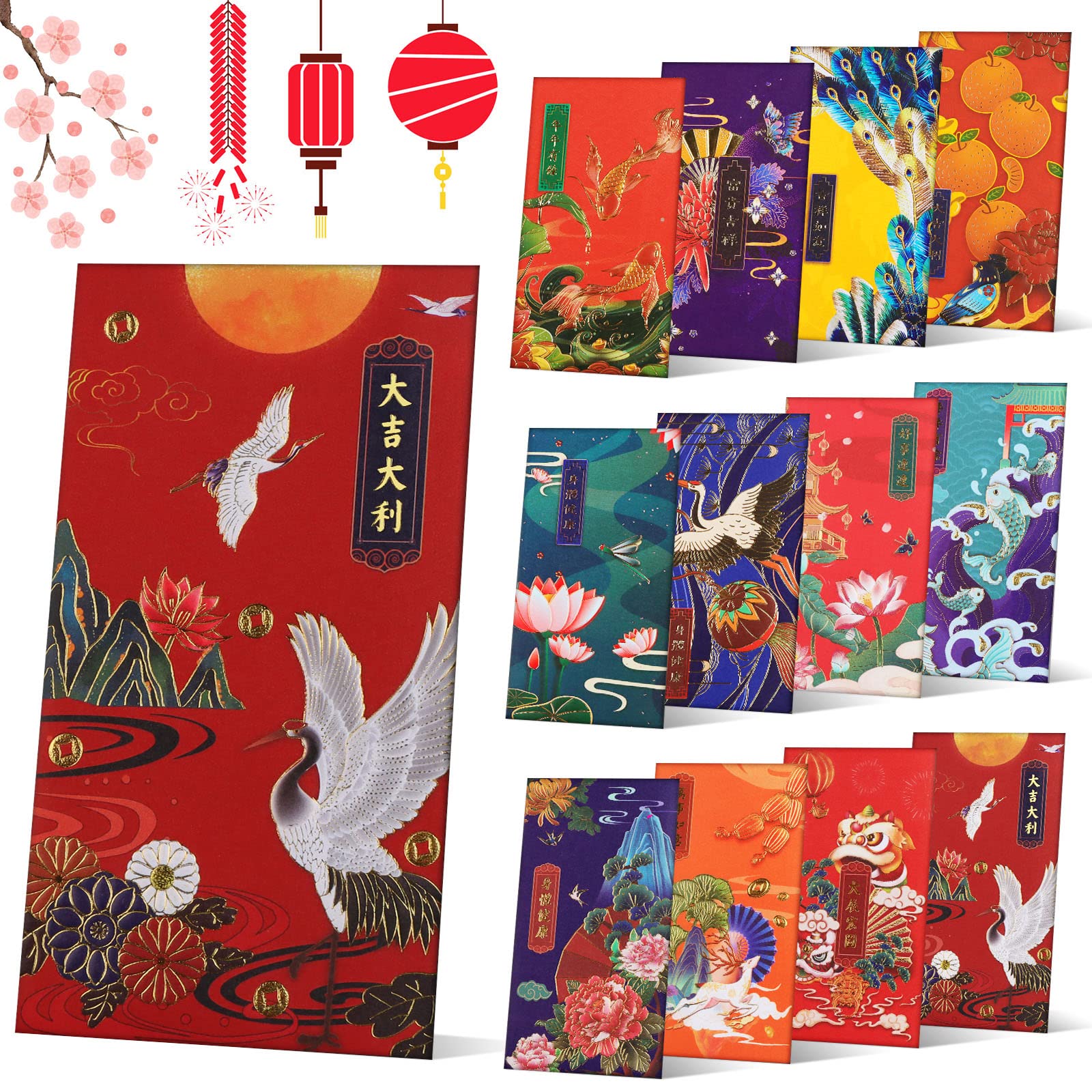 Kalolary 24PCS Chinese Red Envelopes Hong Bao Lucky Money Envelopes, Chinese New Year Red Pockets Bronzing Design for New Year, Spring Festival, Birthday and Wedding,Christmas