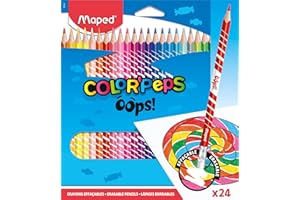 Maped Color'Peps Erasable Triangular Colouring Pencils, Assorted Colours, Pack of 24 in Cardboard Box (832824)