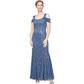 Alex Evenings Women's Long Cold Shoulder, Mother of The Bride Dress, Formal Event, Wedding Guest, (Petite and Regular Sizes)