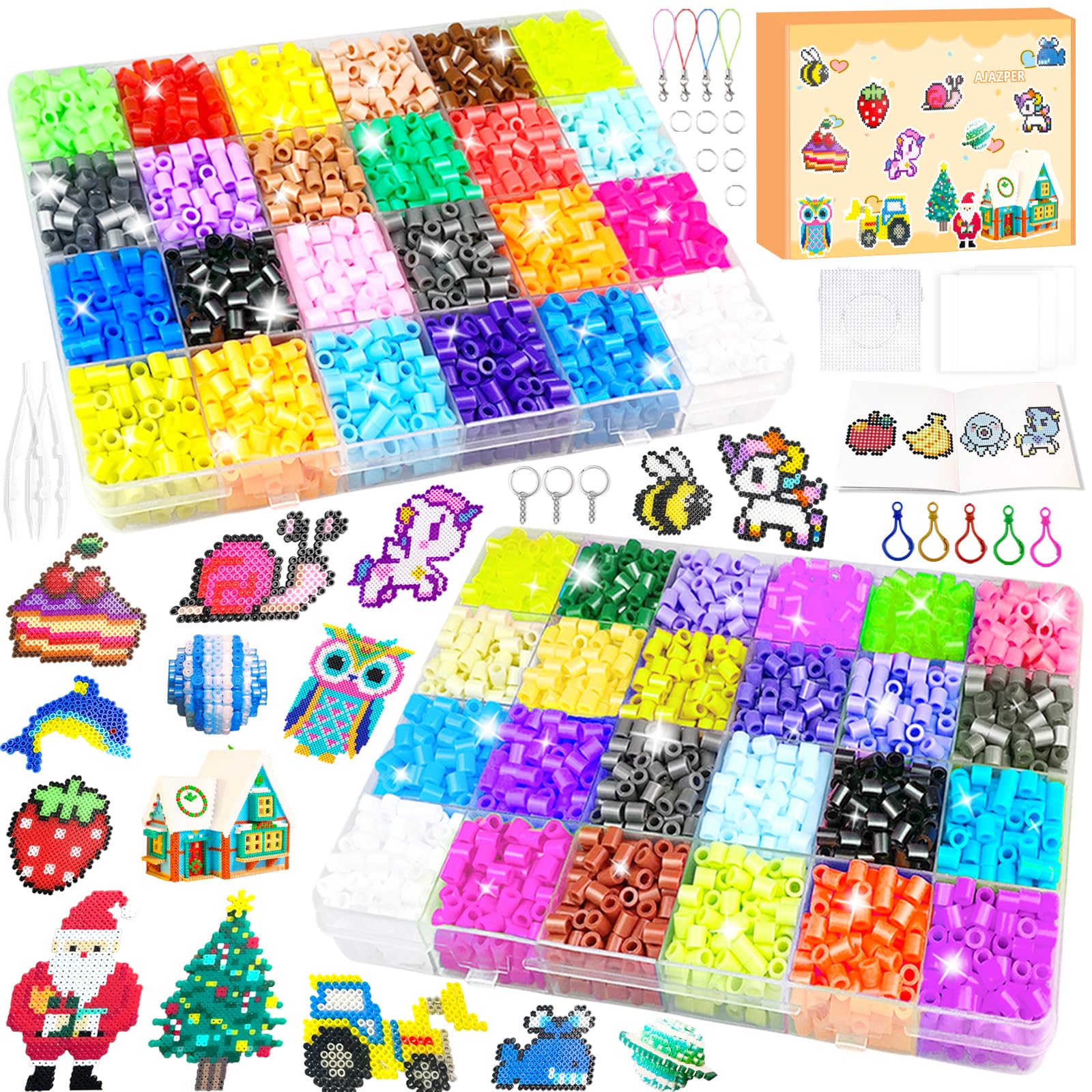 5MM Fuse Beads Kit for Kids, 48 Colors Fuse Bead Set Including Pegboards, Ironing Papers and Accessories, 2 Boxes Iron Beads, DIY Craft Gift for Kids Creatives Toys Gifts for Girls & Boys Age 5+