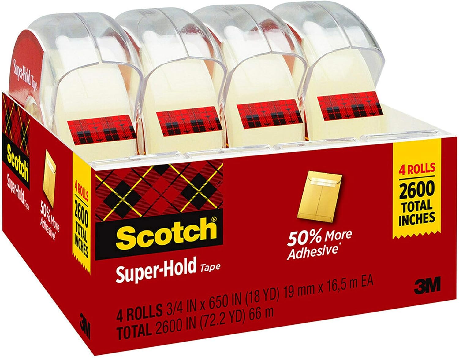 Scotch Super-Hold Tape, 4 Rolls, Transparent Finish, 50% More Adhesive, Trusted Favorite, 3./4 x 650 Inches, Dispensered (4198) : Office Products