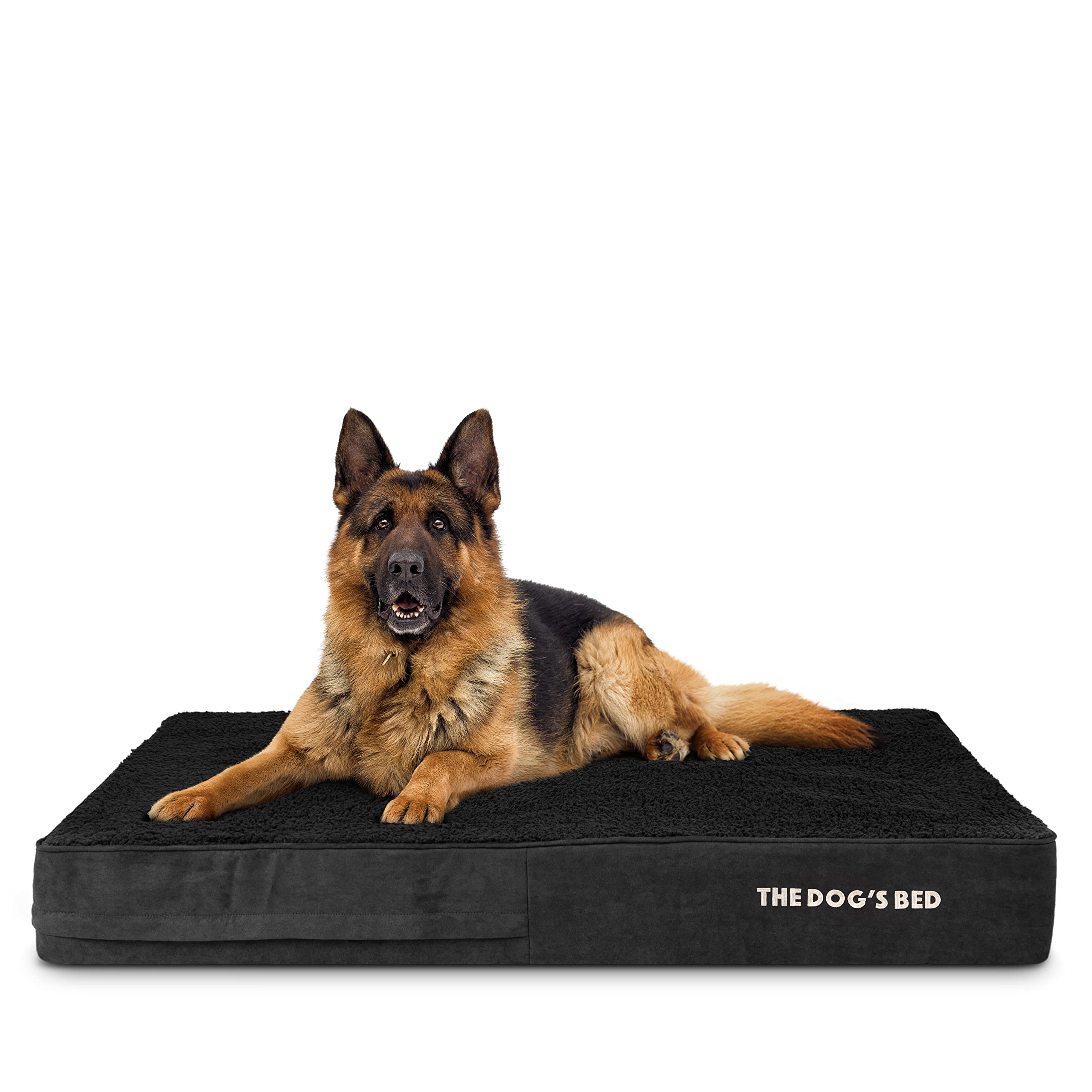 The Dog’s Bed Orthopaedic Memory Foam Dog Bed for XL Dogs, Waterproof Support Mattress, Removable Washable Cover, Pressure Relief & Joint Support, Black Plush, 15cm Thick