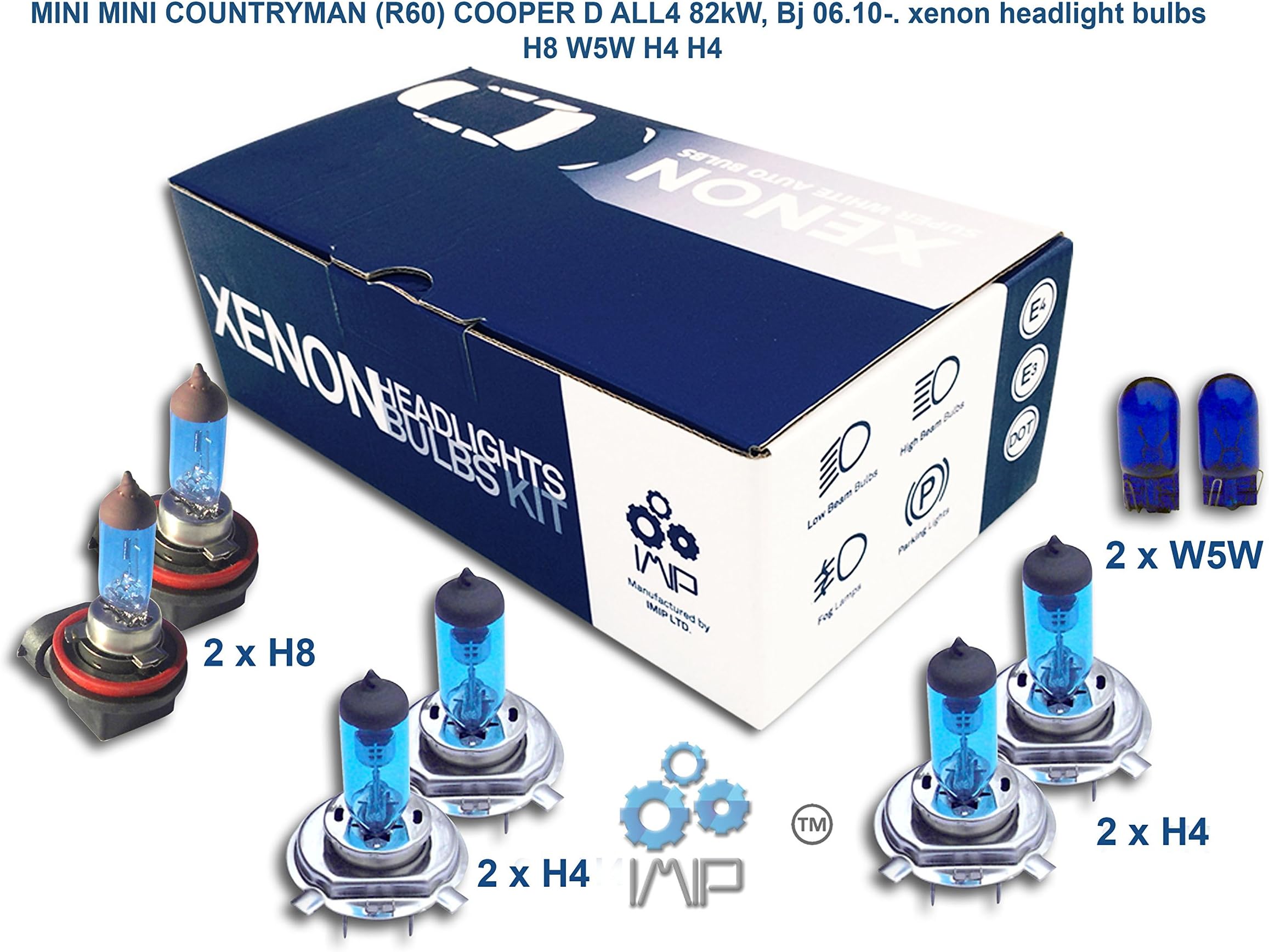 Genius Autoparts Bright Xenon Headlight Bulbs | Easy DIY Headlight Replacement Bulbs Kit, Pairs H8 H4 H4 | High and Low Beam Headlights | Fog Lights Plus Free Side Light Bulbs W5W,(Pack of 3+1)