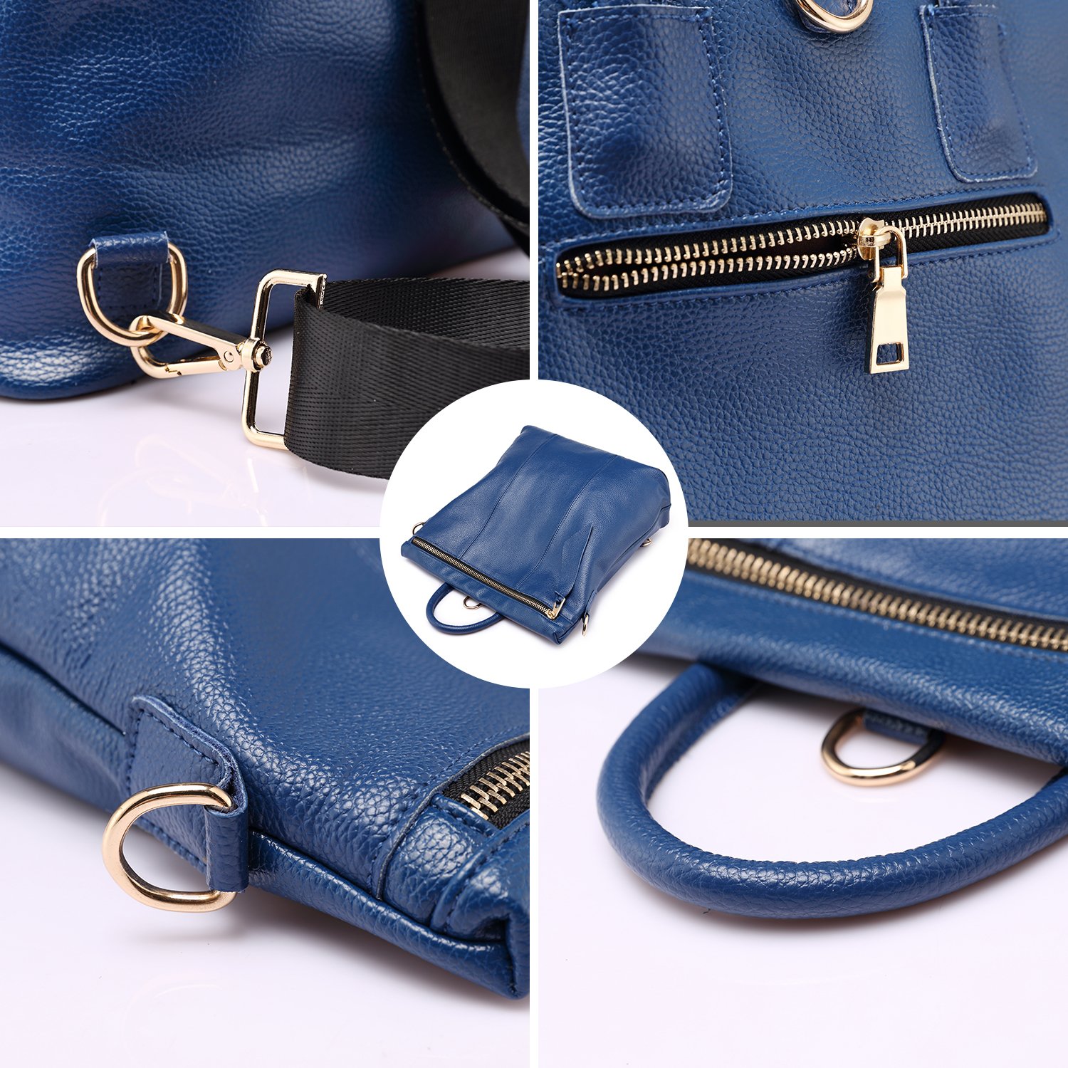 Sacs à Dos Femme en Cuir véritable Sac à Main Femmes Elégant Casual Cartable College Grande Mode Bleu