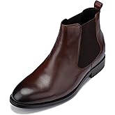 CALTO Men's Invisible Height Increasing Elevator Shoes - Premium Leather Slip-on Chelsea Boots - 2.8 Inches Taller