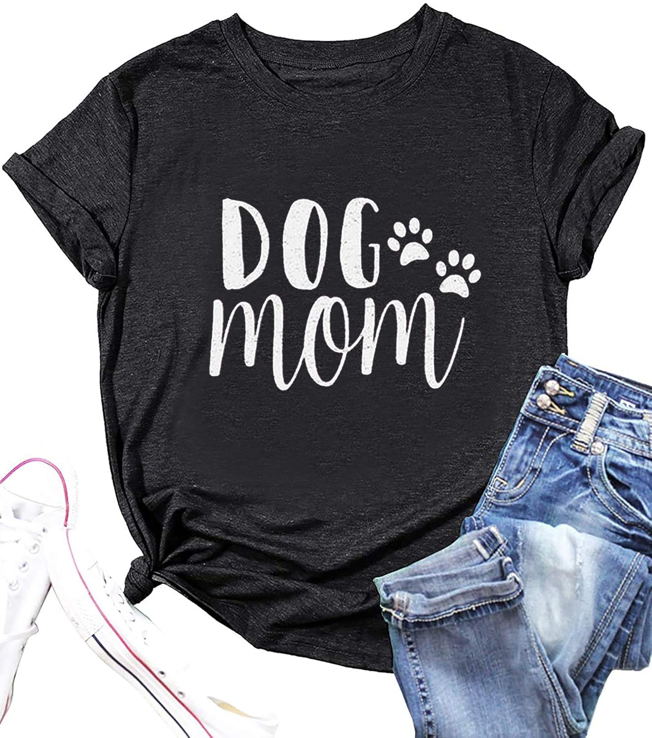 Buy Dog Mom T Shirt Women Puppy Paw Print Tee Funny Graphic Tops Cute