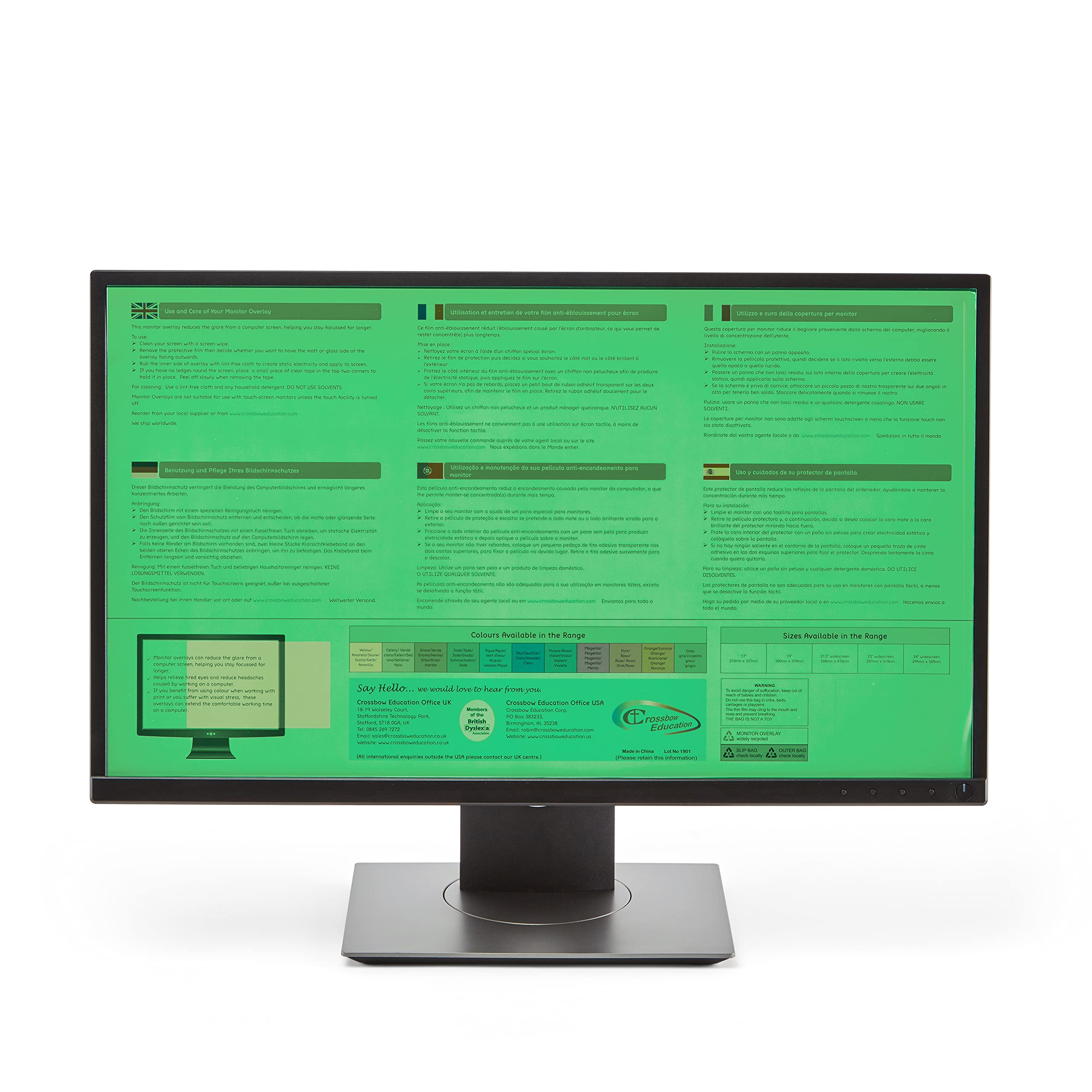 Crossbow Education 24-Inch Widescreen Monitor Overlay - Dyslexia and Visual Stress Friendly (Grass)