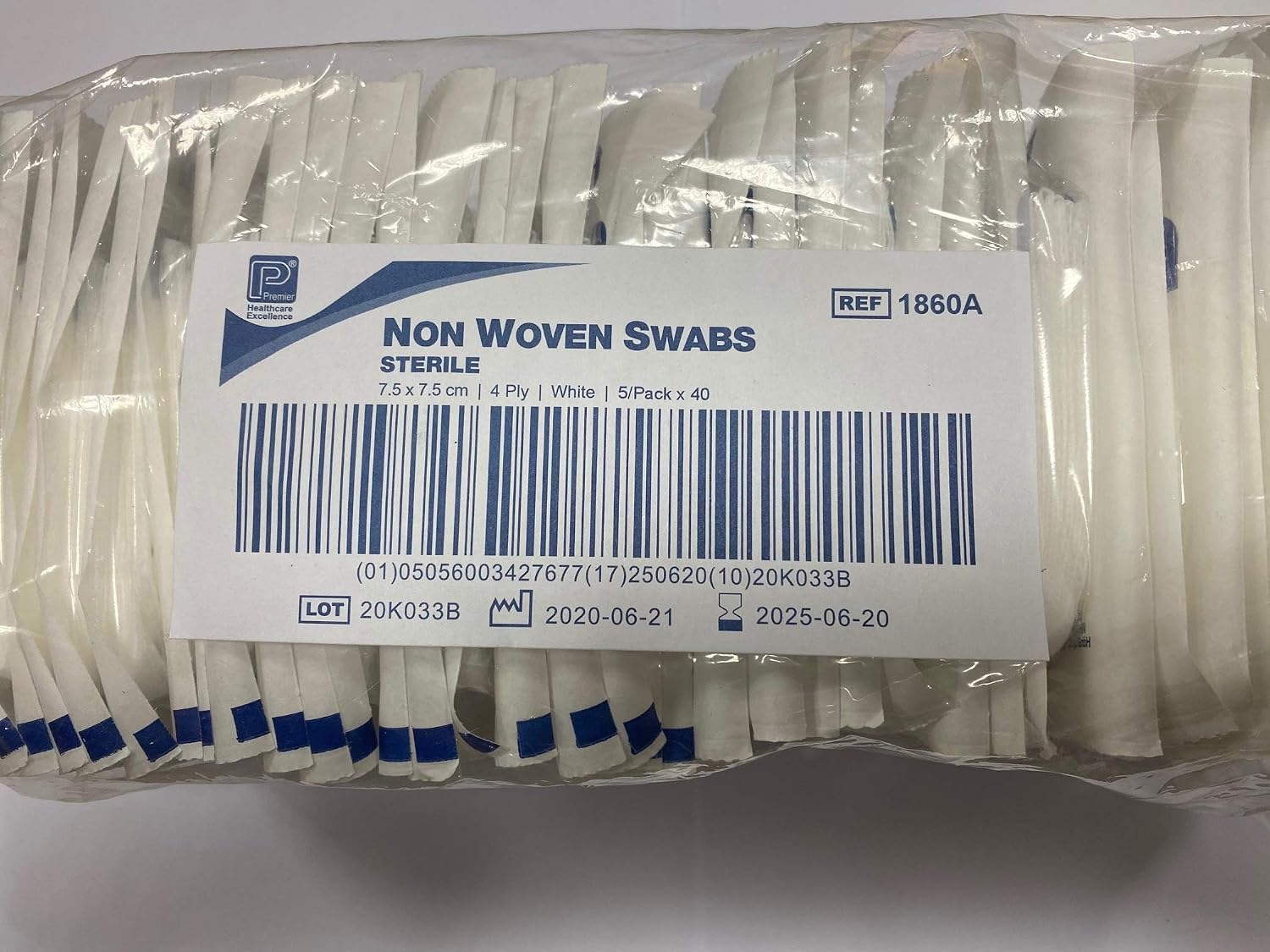 Premier 1860A 4 Ply Sterile Absorbent Non Woven Swab, 7.5cm x 7.5cm, 5 Count (Pack of 40), 7.5 x 7.5 cm (5 Count, Pack of 40) - Image 3