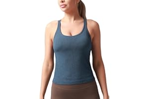 Excwudy Seamless Ribbed Workout Racerback Tank Tops with Built in Bra for Women
